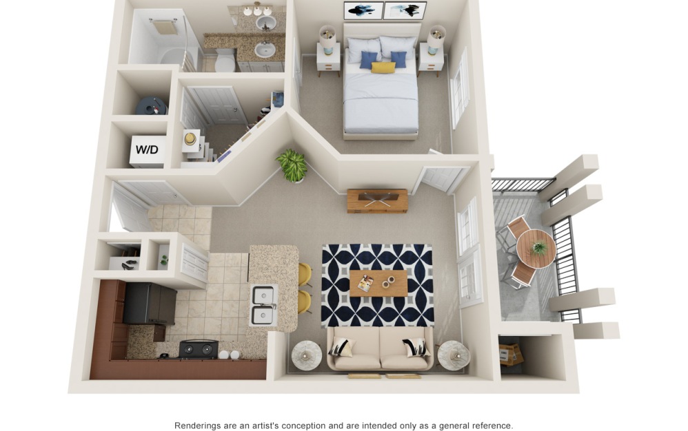 A1 - 1 bedroom floorplan layout with 1 bathroom and 564 square feet