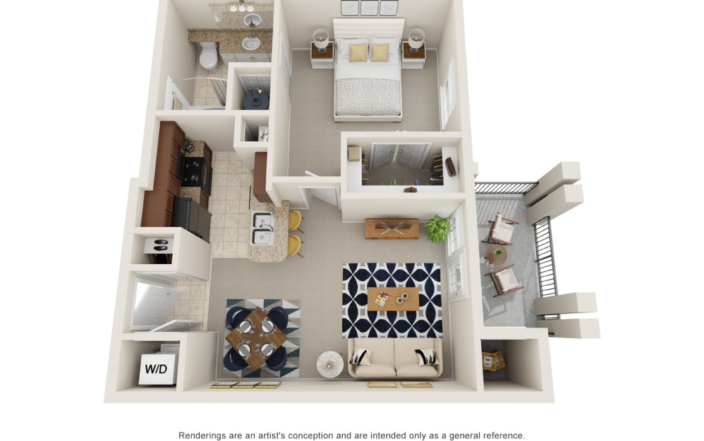 A2 - 1 bedroom floorplan layout with 1 bathroom and 638 square feet