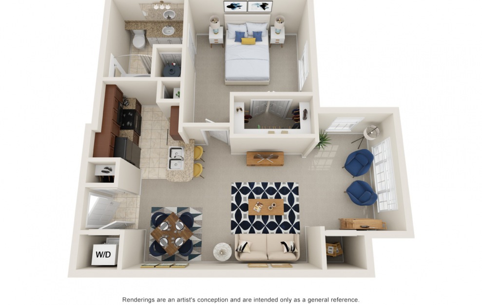 A2S - 1 bedroom floorplan layout with 1 bath and 747 square feet.