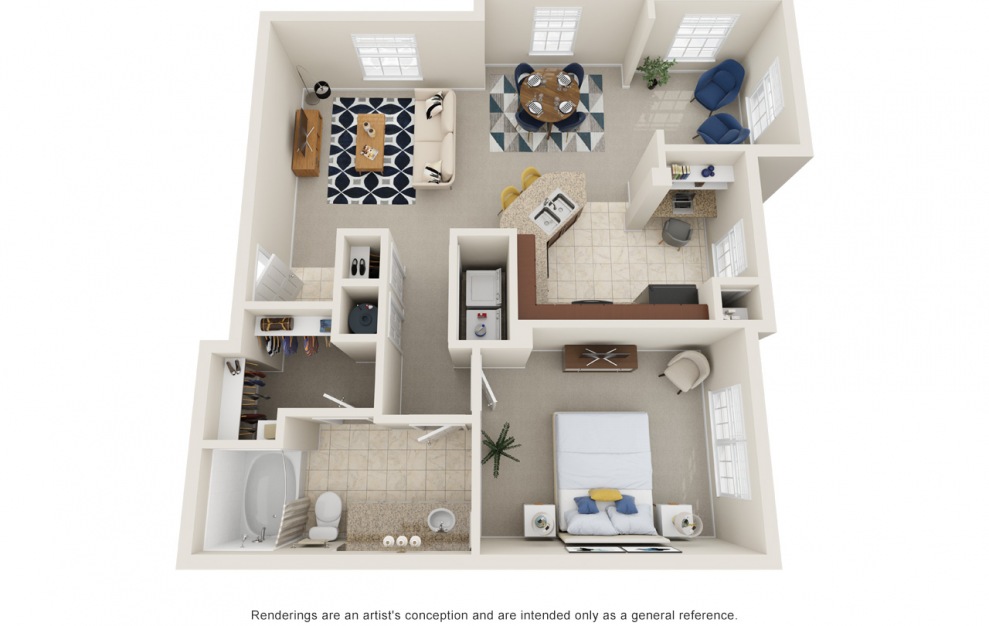 A3S - 1 bedroom floorplan layout with 1 bath and 874 square feet.