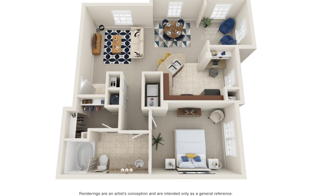 A3S - 1 bedroom floorplan layout with 1 bathroom and 874 square feet