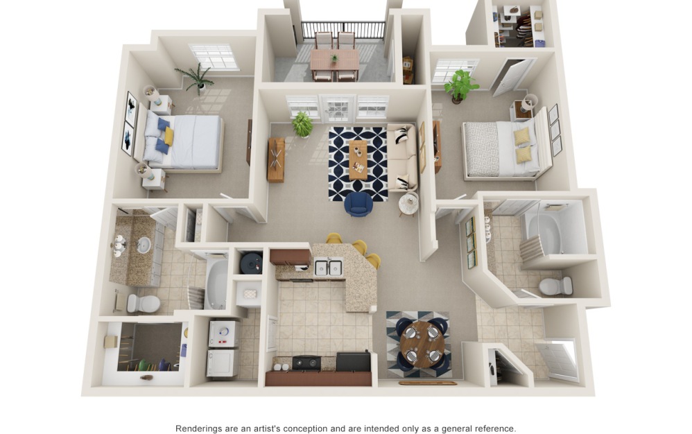 B1 - 2 bedroom floorplan layout with 2 bathrooms and 1147 square feet