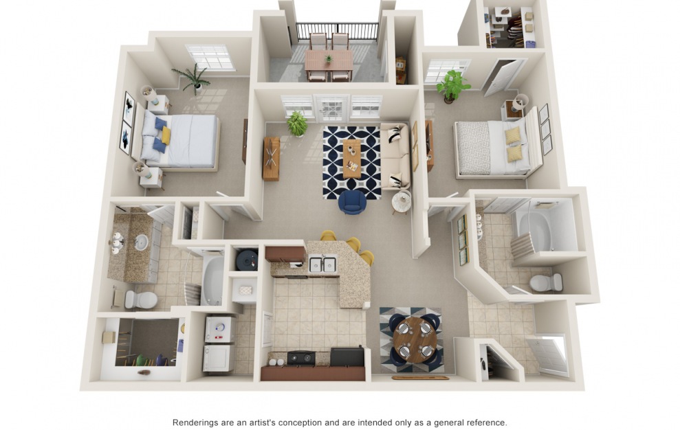 B1 - 2 bedroom floorplan layout with 2 baths and 1147 square feet.