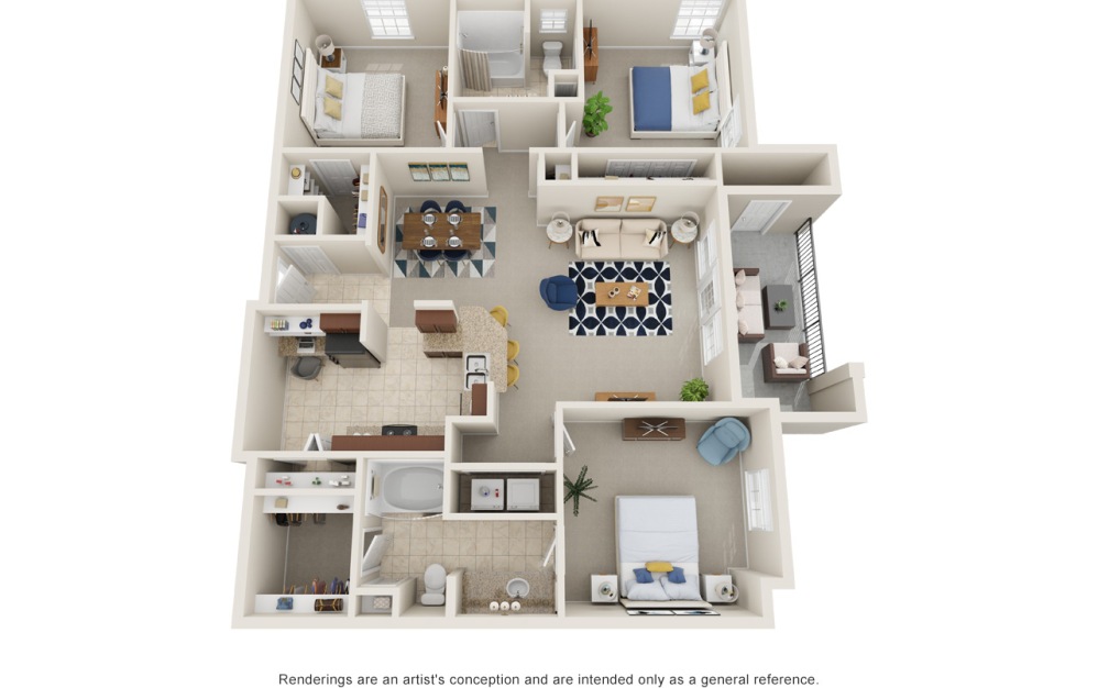 C1 - 3 bedroom floorplan layout with 2 bathrooms and 1408 square feet