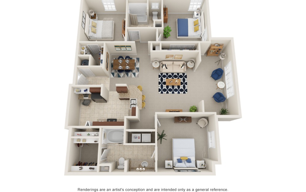 C1S - 3 bedroom floorplan layout with 2 bathrooms and 1540 square feet